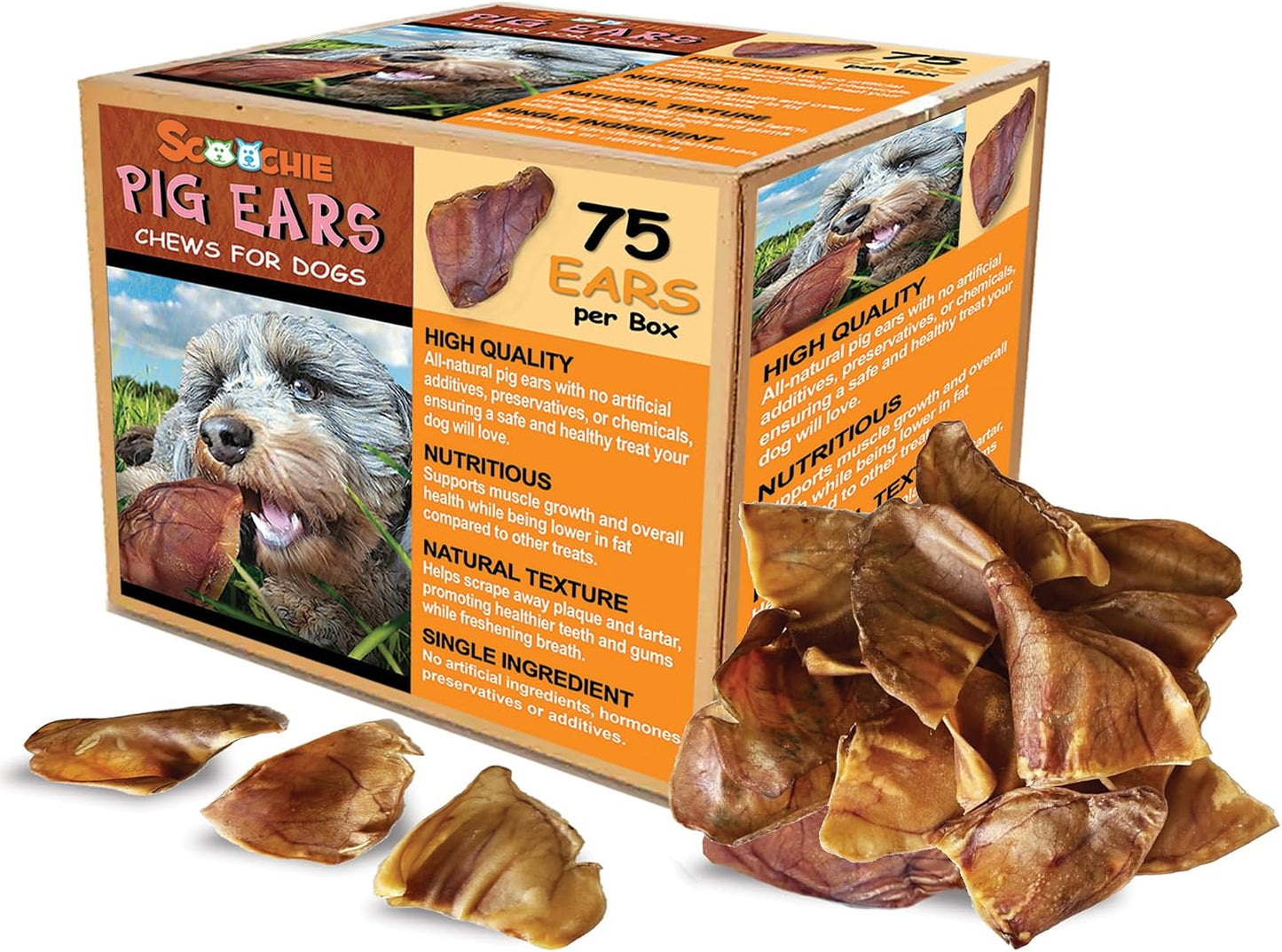 Scoochie Pet Brazilian Pig Ears - All-Natural, 75 Pack Pig Ears for Dogs
