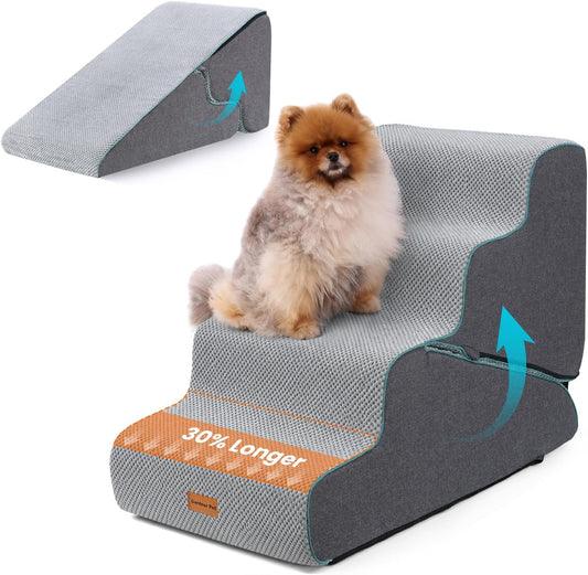 Gardner Pet Dog Stairs for Small Dogs 22" H, 2 in 1 Transformable 4-Step Pet Stairs and Dog Ramp for Couch Bed (23-27 in), Grey Adjustable Pet Steps
