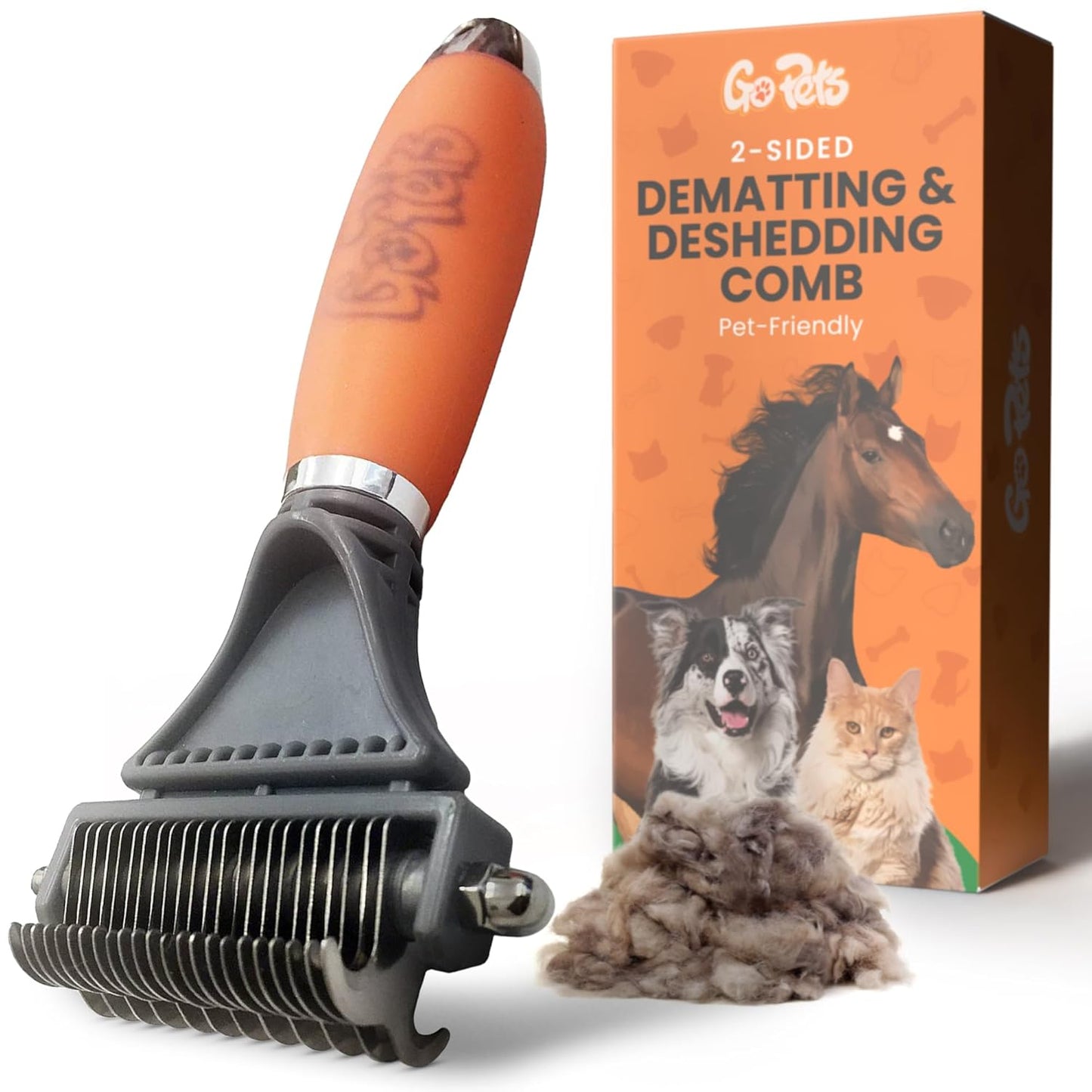 2-in-1 Deshedding & Dematting Comb & Grooming Brush for Dogs & Cats | Double-Sided Dog Rake for Shedding, Pet Deshedding Brush, Undercoat Mat Dematting Tool for Long Haired Cats, Grooming Matting
