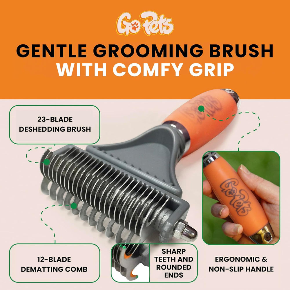 2-in-1 Deshedding & Dematting Comb & Grooming Brush for Dogs & Cats | Double-Sided Dog Rake for Shedding, Pet Deshedding Brush, Undercoat Mat Dematting Tool for Long Haired Cats, Grooming Matting