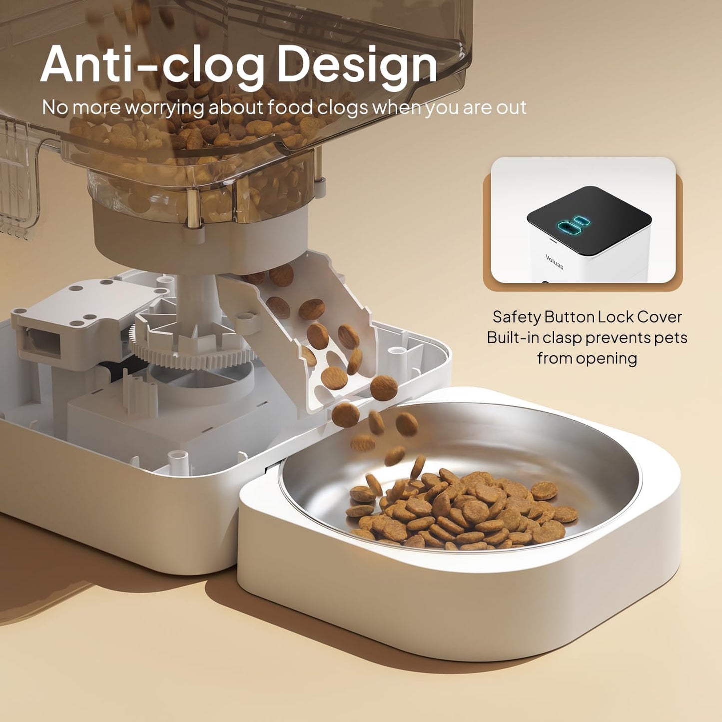 VOLUAS Automatic Cat Feeder, 4L Timed Dry Food Dispenser for Cats & Dogs | Programmable Portion Control, Up to 4 Meals Daily, Dual Power Supply, Power-Off Memory, 10-Second Voice Recorder