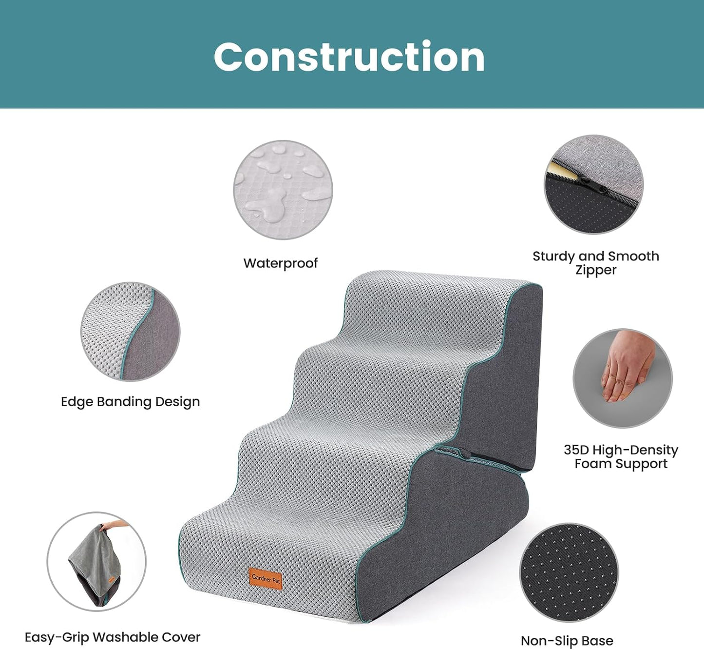 Gardner Pet Dog Stairs for Small Dogs 22" H, 2 in 1 Transformable 4-Step Pet Stairs and Dog Ramp for Couch Bed (23-27 in), Grey Adjustable Pet Steps