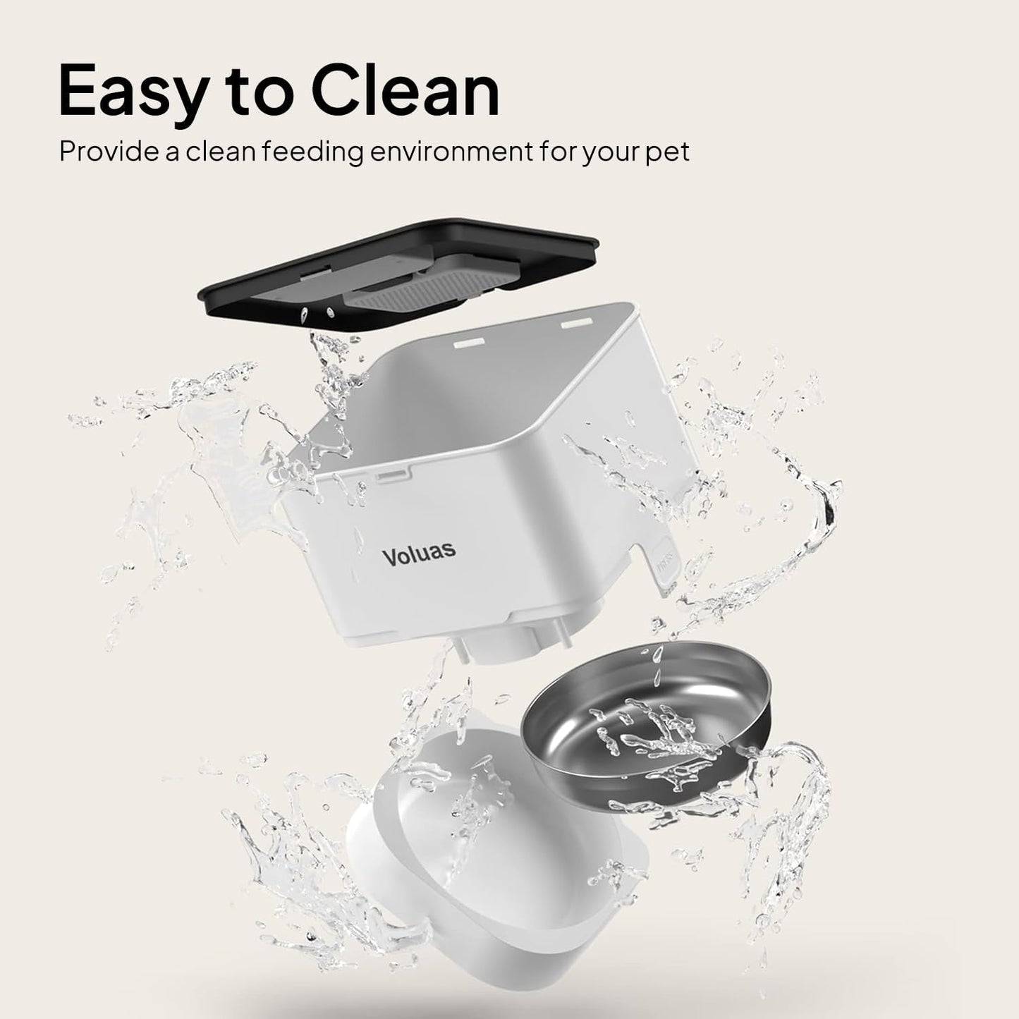 VOLUAS Automatic Cat Feeder, 4L Timed Dry Food Dispenser for Cats & Dogs | Programmable Portion Control, Up to 4 Meals Daily, Dual Power Supply, Power-Off Memory, 10-Second Voice Recorder